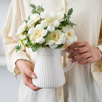 Vintage White Glazed Ceramic Pitcher Shaped Vase Home Center Decoration | Rusticozy