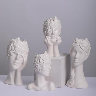 Aesthetic White Glazed Ceramic Face Vase Medium Fashionable Home Office Decor Flower Plant Pot | Rusticozy DE