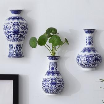 Antique Blue And White Porcelain Flower Arrangement Ceramic Wall Hanging Vase Hotel Home Office Decoration | Rusticozy AU