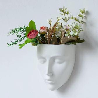 Black And White Ceramic Human Face Wall Mounted Resin Home Wall Flower Pot Decoration | Rusticozy