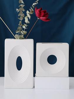 Black and White Minimalist Nordic Ceramic White Square Striped Flower Vase Decor | Rusticozy UK