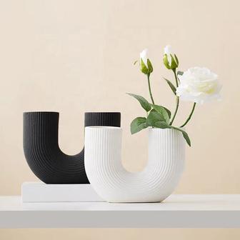 Black White Home Decor Unique U Shaped Vase For Flowers Decorative Accent Vase For Table Centerpiece Decoration | Rusticozy