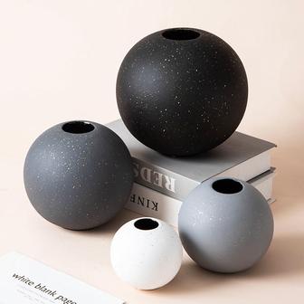 Ceramic Ball Vase Black Ball Shaped Art Flower Pot Ornaments For Interior Home Table Balcony Decor | Rusticozy