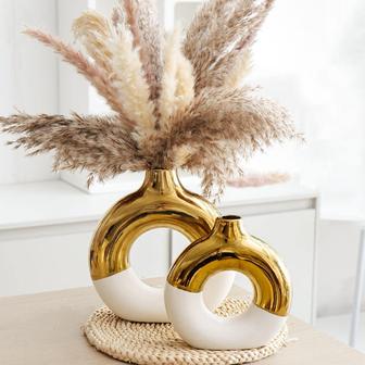 Ceramic Circle Vase Set Ins Ceramic Golden White Black Flower Decoration Home Vase | Rusticozy