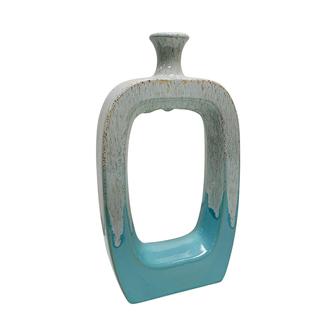 Ceramic Flower Vase With Cutout White And Aqua Blue For Home Decoration | Rusticozy AU