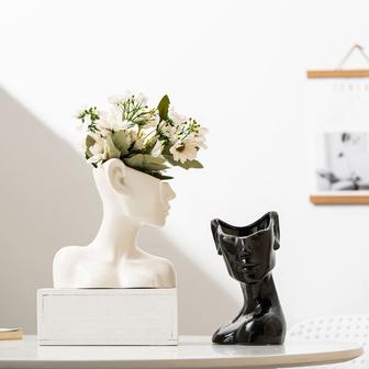 Ceramic Head Vases Modern Artistic Room Decor Bust Vase Face Shaped Ceramic White Vase | Rusticozy CA