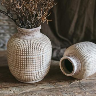 Ceramic Rustic Farmhouse Vase Sand Glaze Boho Vase Pottery Decorative Flower Vase For Home Decor | Rusticozy UK