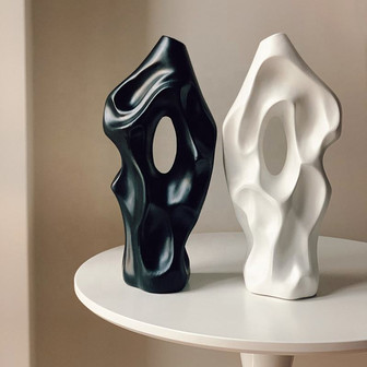 Ceramic Vase Black And White Abstract Hollow Out Hole Handicraft Furnishings Flower Arrangement Accessories Home Decoration | Rusticozy