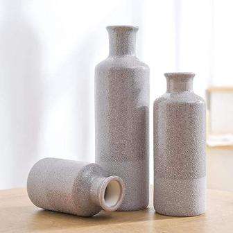 Ceramic Vase Set Of 3, Grey Modern Flower Vases For Living Room Home Coffee Table Decor | Rusticozy
