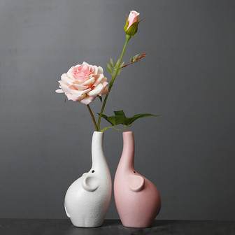 Ceramic Vase White Pink Elephant Handcrafted Sculpture Art Tabletop Plant Flower Container Crafts Decor Gift | Rusticozy