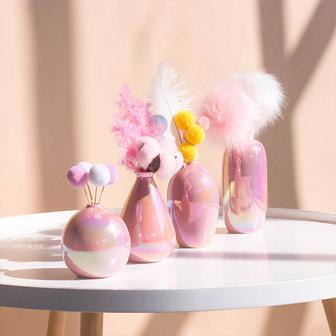 Colorful Pink Girls Ceramic Flower Vases Creative Birthday Gifts Bedroom Decor Desk Ornaments | Rusticozy UK