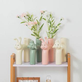Creative Nordic Luxury Ins Morandi Cute Bunny Dog Ceramic Porcelain Vases For Home Decoration Wedding Decor | Rusticozy DE