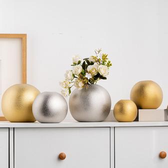 Creative Vase Gold Ball Shaped Matte Table Flower Ceramic Vase Hotel Home Office Decoration | Rusticozy CA