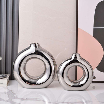 Modern Luxury Plating Ceramic Donut Vase Home Decoration Desktop Gold Silver Flower Vases | Rusticozy