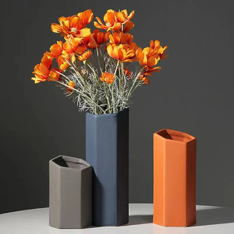 Art Ins Style Geometric Polygon Modeling Creative Decoration Vases Ceramic Porcelain Handmade Decoration Flower Vase | Rusticozy
