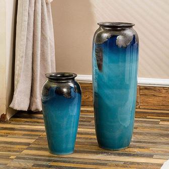 Floor Vase Bell Mouth Blue Kiln Ceramic Vase Flower Vase For Living Room | Rusticozy