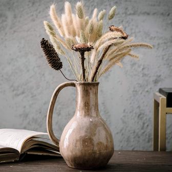 Glazed Handle Flower Vases For Home Decor Floral Arrangement Ceramic Vase | Rusticozy