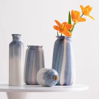 Hand-Painted Blue White Simple Rustic Modern Ceramic Vase Ins Minimalist Flower Arrangement | Rusticozy