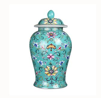 Hand-Painted Rose Green Flower Pattern Ceramic Ginger Jars For Home Decor Home Decors Ceramics Vases | Rusticozy DE