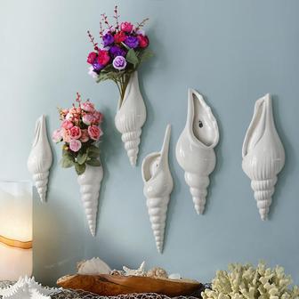 Home Decor Accessories Ceramic Wall Vase Sea Shell Conch Flower Vase | Rusticozy