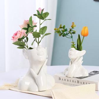 Home Decor Modern Vase Flower Vase Body Shape Ceramic Face White Living Room Vase | Rusticozy CA