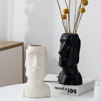 Human Face Vase White Black Retro Ceramic Flower Vase For Easter Decor | Rusticozy DE