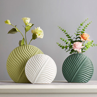 Nordic Ceramic Leaf Vase Living Room Decorations Flower Arrangement Vase Green Leaves Floral Ornaments | Rusticozy