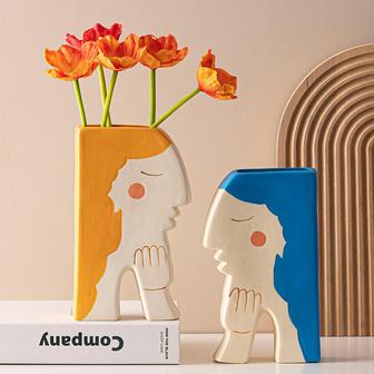Ins Nordic Creative Face Hand-Painted Ceramic Vase Decoration Dry Flower Living Room Flower Arrangement Ornaments Porch | Rusticozy