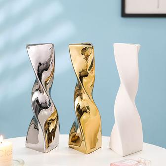 Interior Luxury Dry Flower Pot Handmade Nordic Modern White Silver Gold Ceramic Vases For Home Decor | Rusticozy