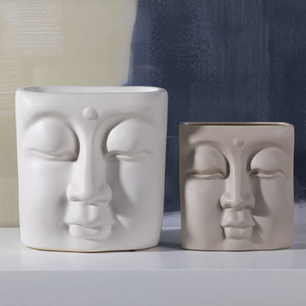 White Beige Ceramic Vase Buddhism Facial Decorative For Vases Decor | Rusticozy