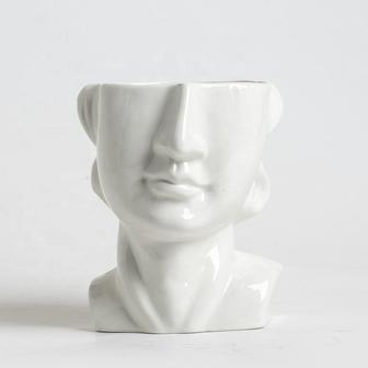 Lady Face Vase Ceramic Statue Flower Vase Modern Decor Porcelain Face Planter Vase For Home Decor White | Rusticozy DE