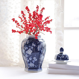 Chinese Style Blue And White Plum Blossom Porcelain Vase Ceramic Ginger Jar Storage Jar With Lid For Home Decor | Rusticozy