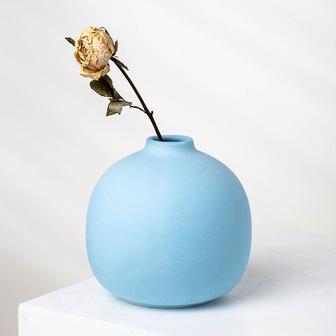 Light Blue Round Shape Customized Flower Vase Decor Ceramic Porcelain Vases Decoration Maison | Rusticozy CA