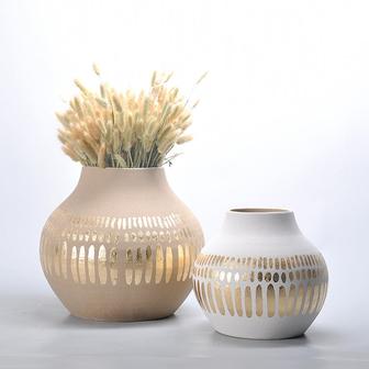 Luxury Pampas Grass Gold Spot Painted Ceramic Tabletop Vase Set of 2 Decoration Home | Rusticozy