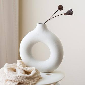 Matt White Round Circle Ceramic Flower Vase Nordic Table Floor Home Decor Porcelain Vase | Rusticozy