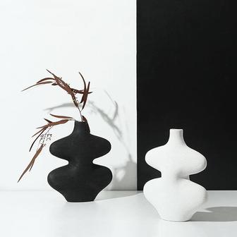 Minimalist Decorative Ceramic Vase, Modern Unique White Black Ceramic Flower Vase For Home Decor | Rusticozy