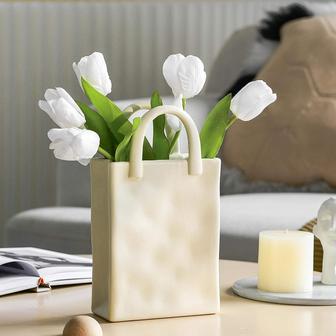 Minimalist Nordic Style white Ceramic Vase Handbag Vase Boho Modern Flower Vase For Home Decor | Rusticozy
