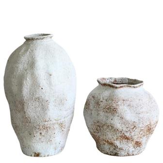 Modern Dried Flower Ceramic Vase Chinese Style Retro Handmade White Stoneware Porcelain | Rusticozy CA