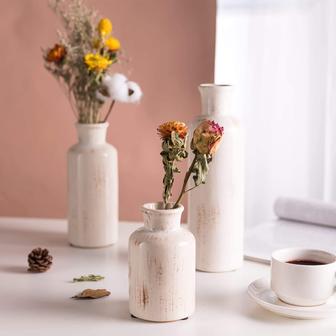Modern Farmhouse Decor Vase Set Of 3 Crack Glazed Ceramic Rustic Vintage Vase | Rusticozy DE