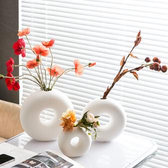 Modern Home Decor Table Porcelain Artistic Small Matte White Ceramic Donut Vase Nordic Decorative Vases | Rusticozy AU