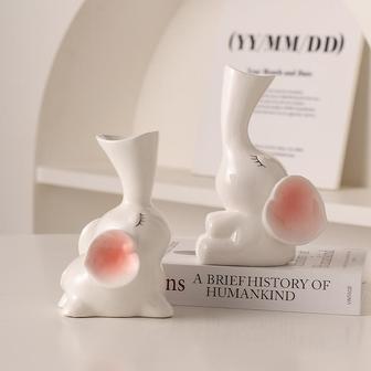 Modern Home Decorative Elephant Animal Flower Vase Set of 2 Light Luxury Ceramic Porcelain For Living Room | Rusticozy CA