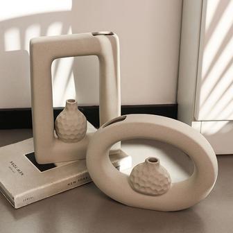 Modern Nordic Ins Style Oval Rectangle Ceramic Vase Home Decor Vases For Decor Ceramic Flowers Pot | Rusticozy DE