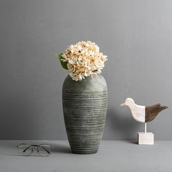 Modern Retro Wide Mouth Tabletop Ceramic Vase European Antique Dry Flower Arrangement Pottery | Rusticozy