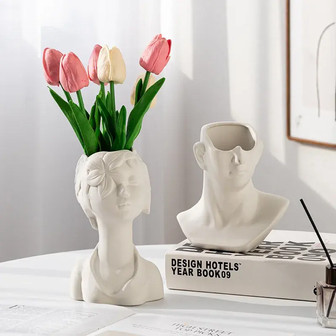 Modern White Nordic Ins Face Creative Flower Arrangement Vase Home Table Art Decoration Ornaments Room Decor | Rusticozy