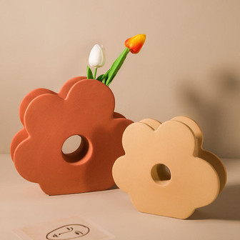 Morandi Ceramic Vases Creative Flower Shape Tabletop Geometric Ornaments Home Decoration Vases | Rusticozy