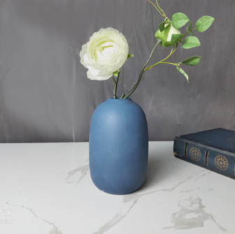Blue Morandi Matt Color Artwork Oval Shape Mini Ceramic Table Vase | Rusticozy