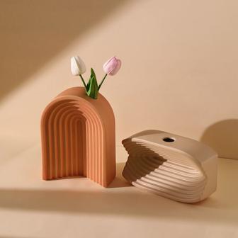 Yellow Orange Nordic Minimalist Style Arch Shape Ceramic Flower Modern Vase For Home Decor | Rusticozy