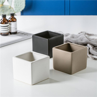 Square Matte White Wedding Decoration Flower Plant Containers Ceramic Indoor Succulent Planter | Rusticozy