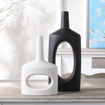 Nordic Indoor Office Home Decoration Desktop Simple Dried Flower Square Rectangle Black White Ceramics Vase | Rusticozy