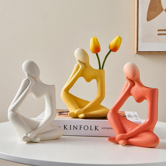 Nordic Light Luxury Vase Ceramic Thinker Crafts Decoration Abstract Art Living Room Flower Arrangement | Rusticozy
